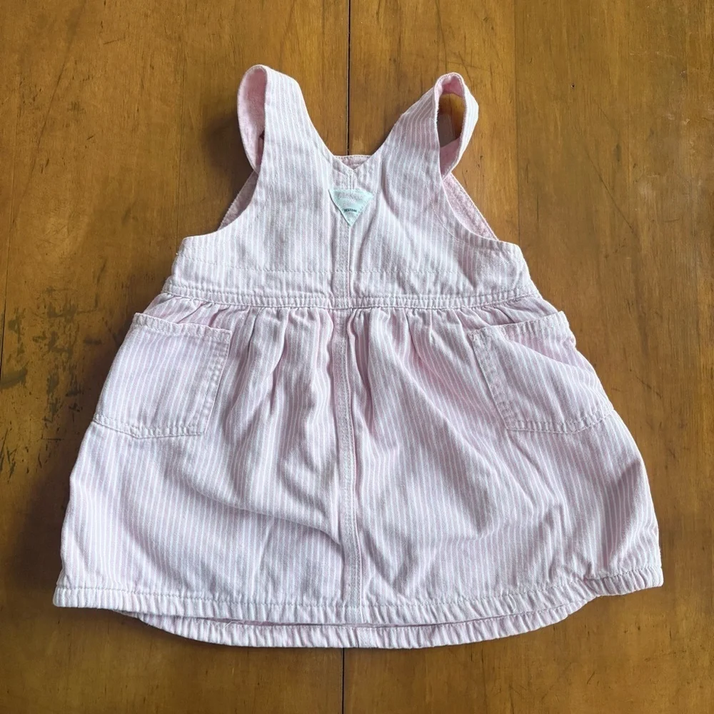 Y2K Kids Baby Girl OshKosh B’gosh Pink Stripe Denim Overall Dress Size 18M